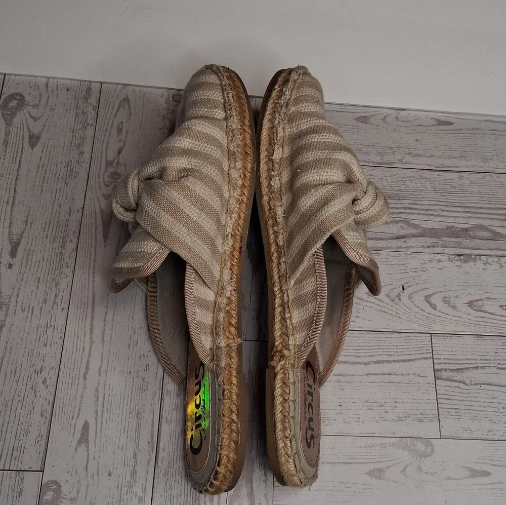Circus by Sam Edelman Beige Striped Women's Slip-On Espadrille Mules Size 9
